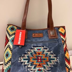 Montana West Geometric Blue and Red Tote Bag